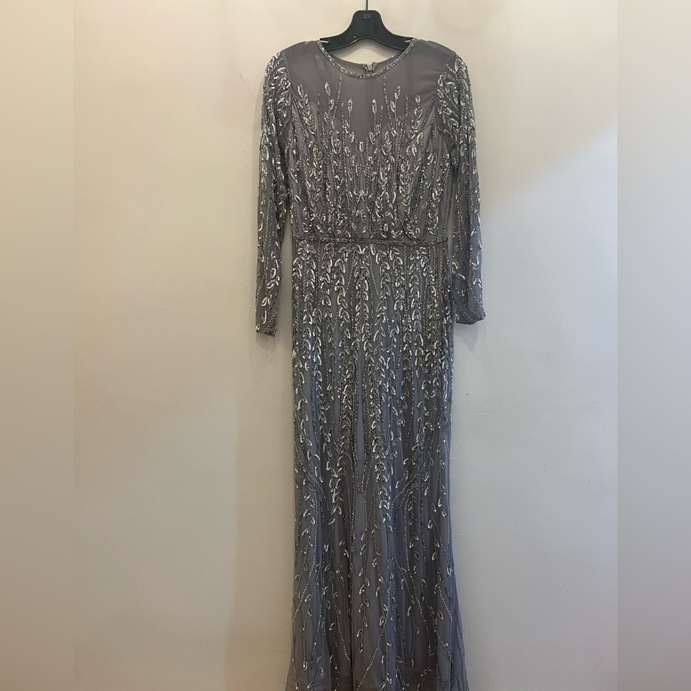 Mac Duggal Silver Sequin Long Sleeve Gown - Picture 6 of 10